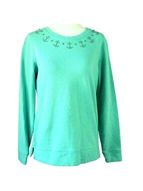 Vineyard Vines XS Aqua Sweater – Beaded Anchor Collar, Cotton, Grand Turk Green